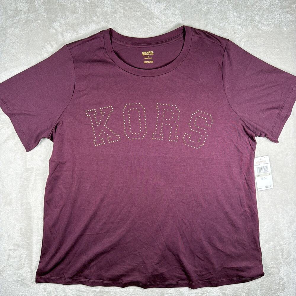 Michael Kors Studded Tshirt Womens Size 1X $88 MSRP Cordovan